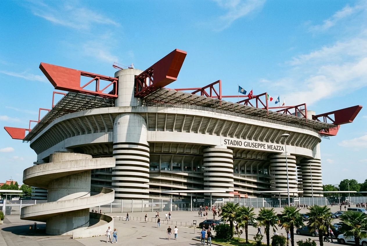 San Siro stadium cylindrical spiral towers in Milan